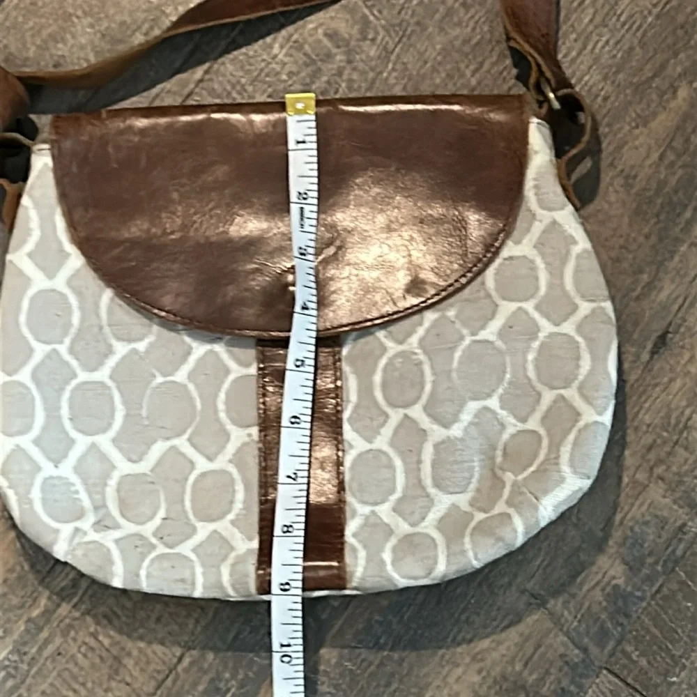 JOYN brown leather‎ Crossbody shoulder Bag Purse Geometric print
